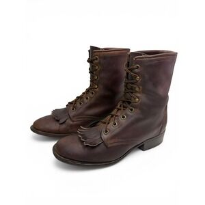 Laredo Lace Up Packer Boots Kiltie Women Size 8M Fringe Western Brown Leather
